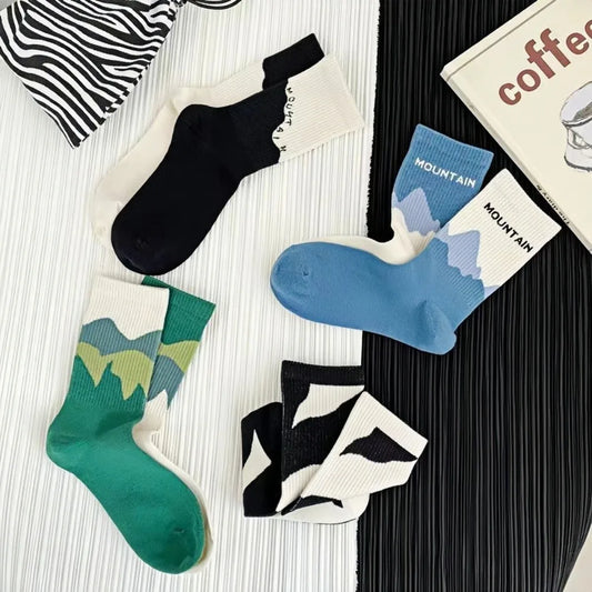 1/4 Pairs Men's and women's casual socks, asymmetrical niche mid length socks, Japanese socks, couple sports socks